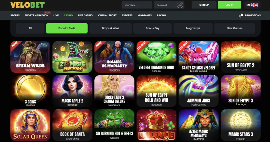 Velobet casino games lobby